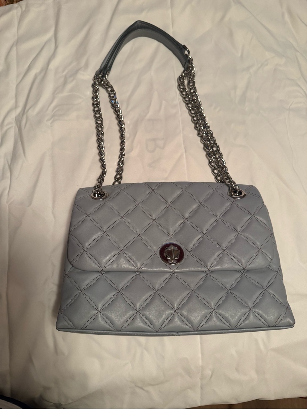 kate spade Quilted Shoulder Bag in Light Blue with Silver Chain